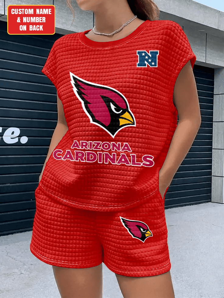 Arizona Cardinals Women Waffle Bat Sleeves Shirt And Shorts Set PC3DSJ