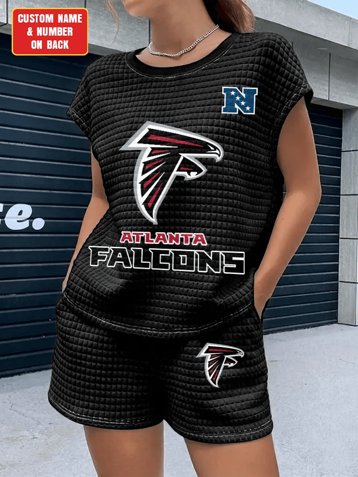 Atlanta Falcons Women Waffle Bat Sleeves Shirt And Shorts Set PEP99Y