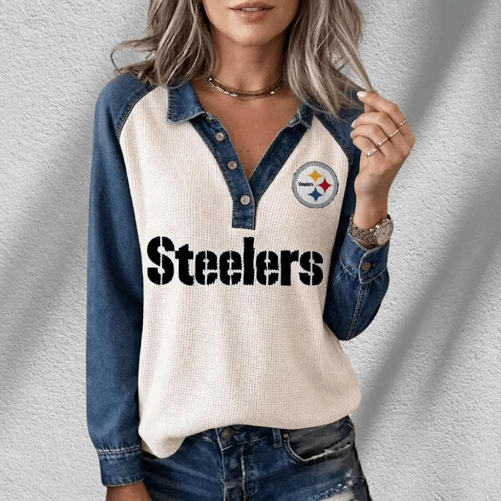 Pittsburgh Steelers Long Sleeve Waffle Knit Henley Shirt P8BMDR