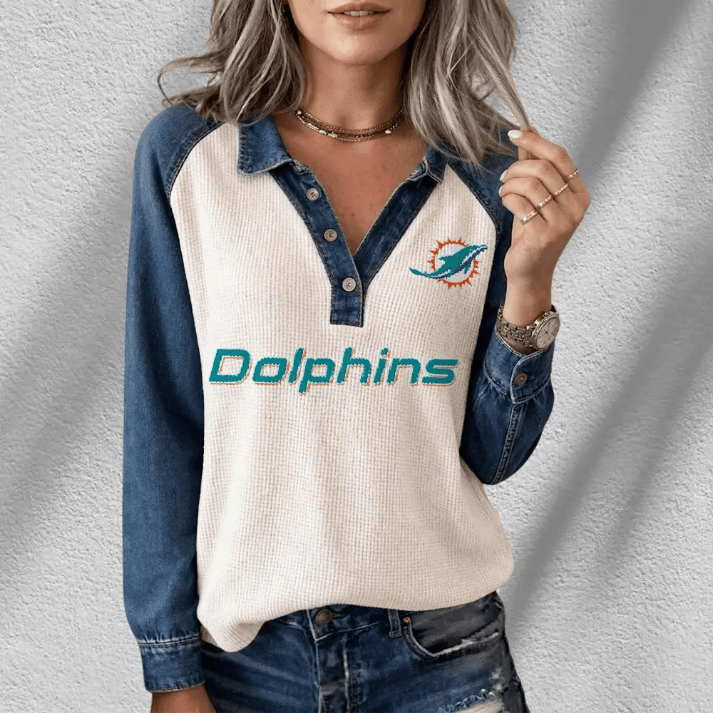 Miami Dolphins Long Sleeve Waffle Knit Henley Shirt PPQA39
