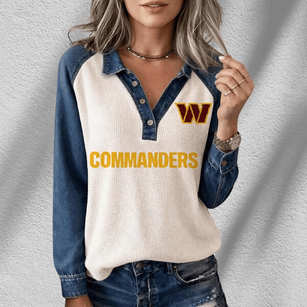 Washington Commanders Long Sleeve Waffle Knit Henley Shirt PR6URD