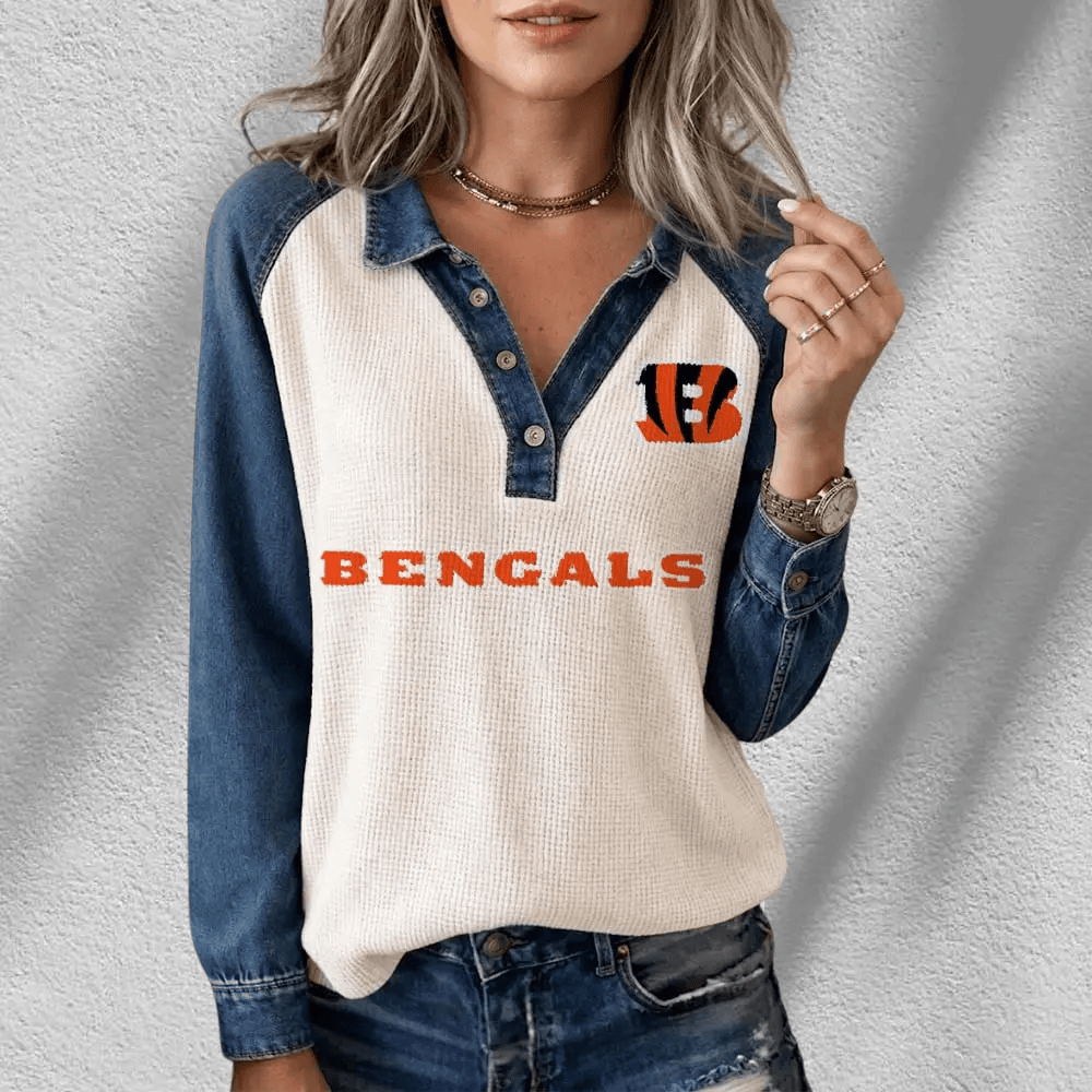 Cincinnati Bengals Long Sleeve Waffle Knit Henley Shirt P3GDSV