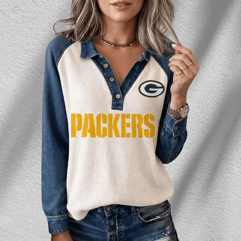 Green Bay Packers Long Sleeve Waffle Knit Henley Shirt PAEEFC