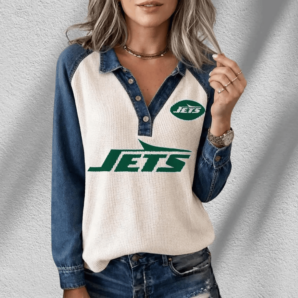 New York Jets Long Sleeve Waffle Knit Henley Shirt PHA24U