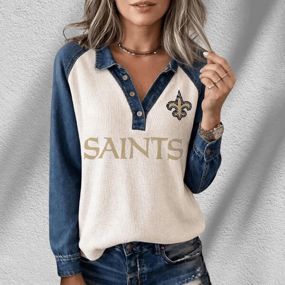 New Orleans Saints Long Sleeve Waffle Knit Henley Shirt PQVK2P