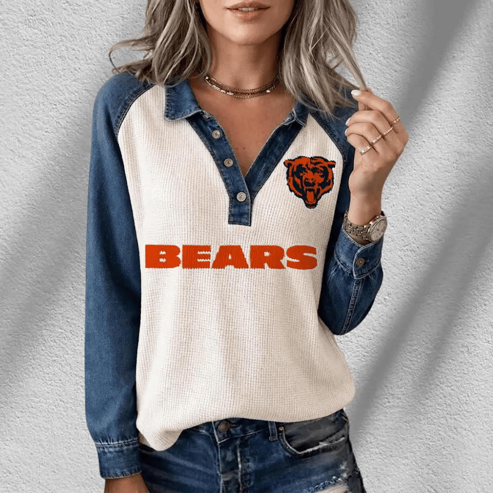 Chicago Bears Long Sleeve Waffle Knit Henley Shirt PVVQ5F