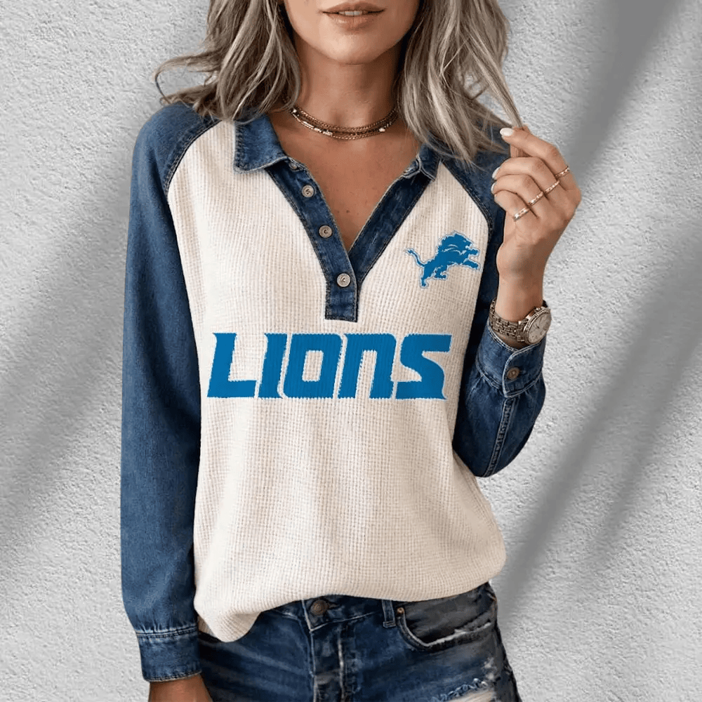 Detroit Lions Long Sleeve Waffle Knit Henley Shirt P49SRF