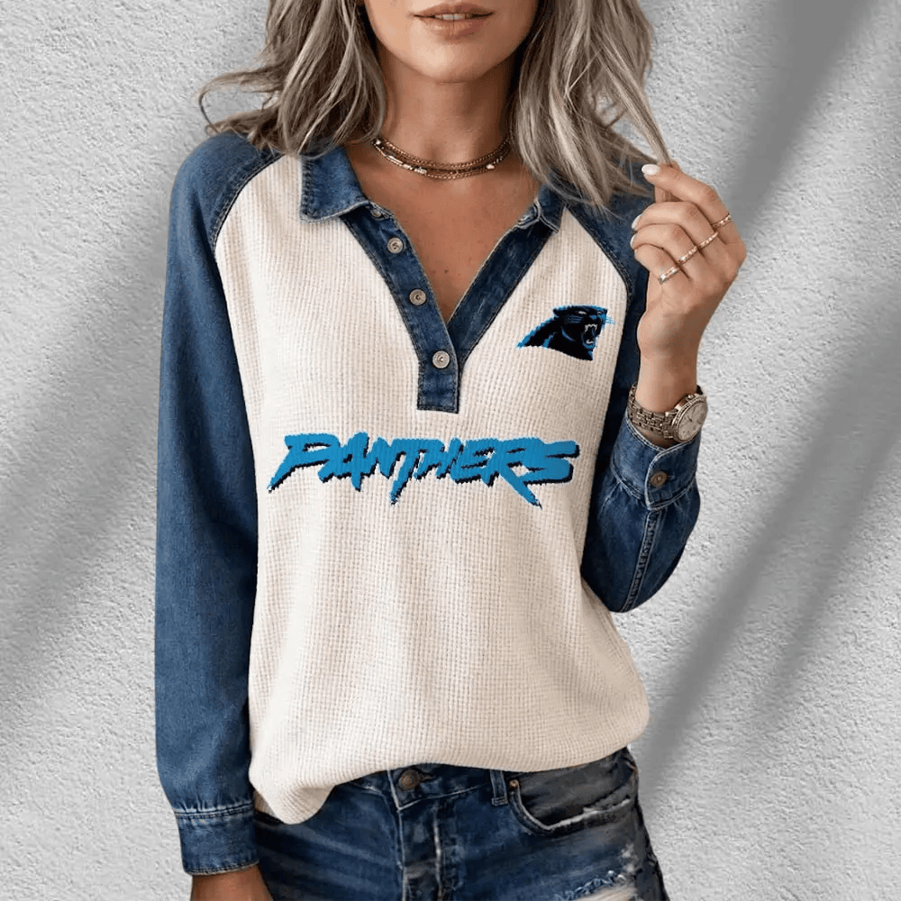 Carolina Panthers Long Sleeve Waffle Knit Henley Shirt PW69L9