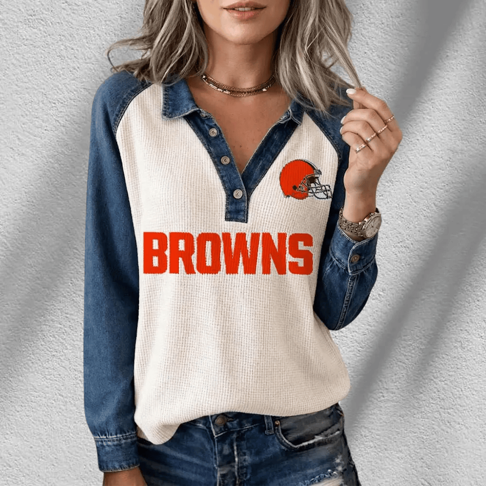 Cleveland Browns Long Sleeve Waffle Knit Henley Shirt PS9PZM