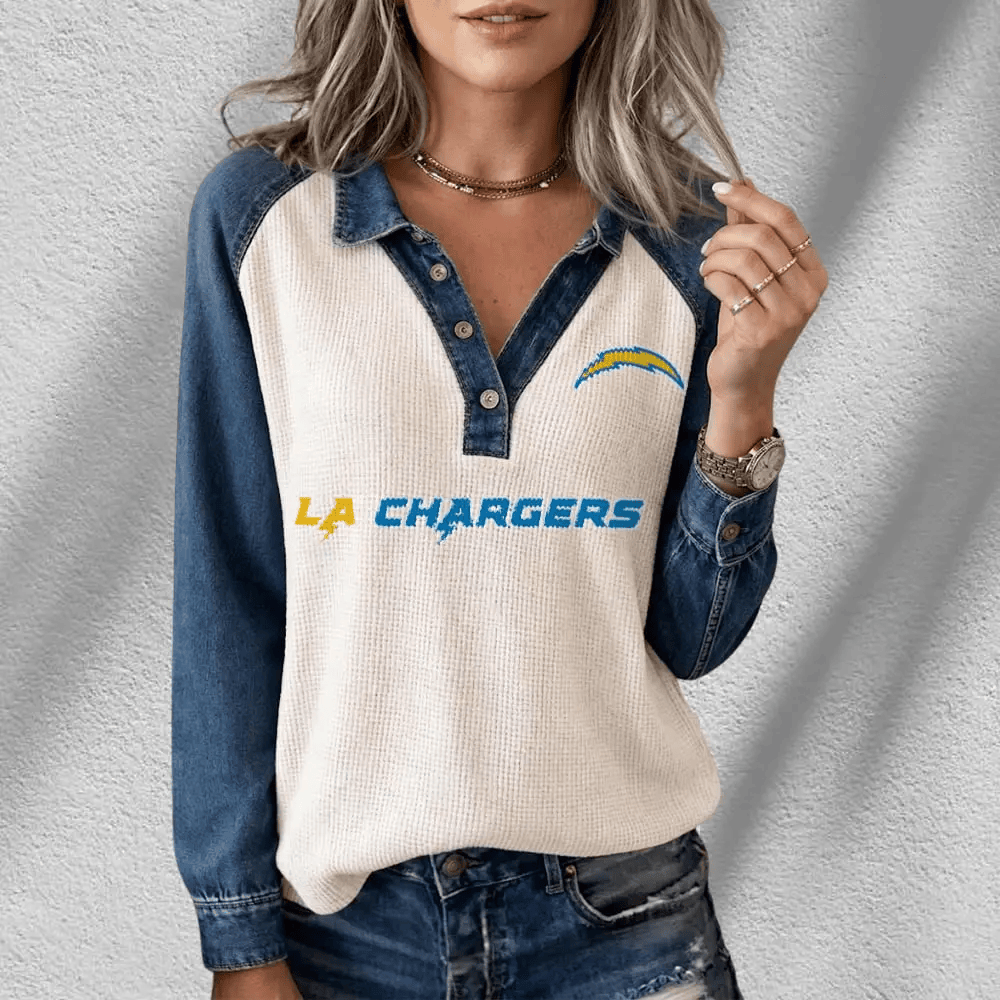 Los Angeles Chargers Long Sleeve Waffle Knit Henley Shirt PA4NBE