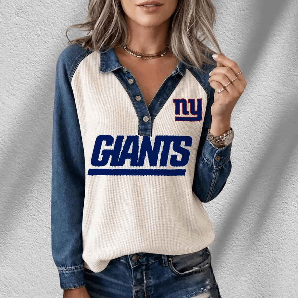 New York Giants Long Sleeve Waffle Knit Henley Shirt PYCNUK