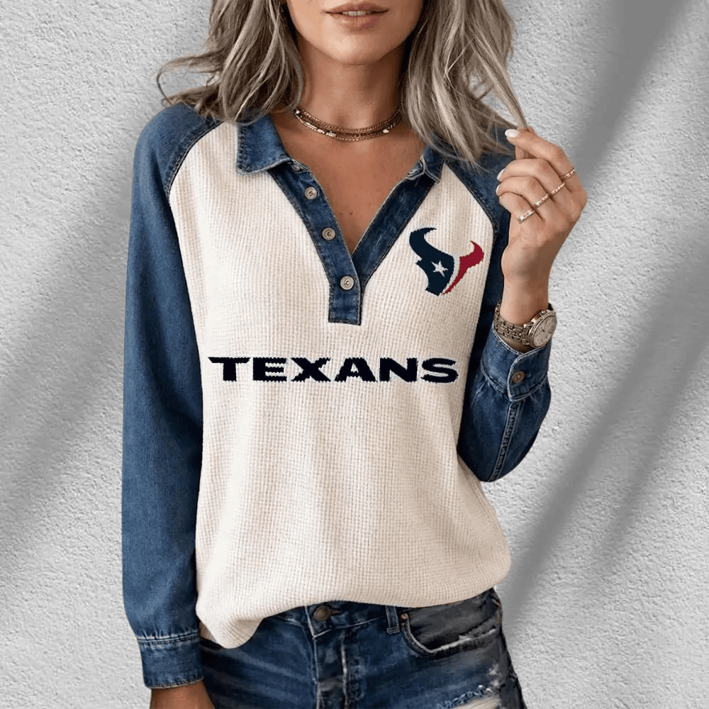 Houston Texans Long Sleeve Waffle Knit Henley Shirt P3EZC2