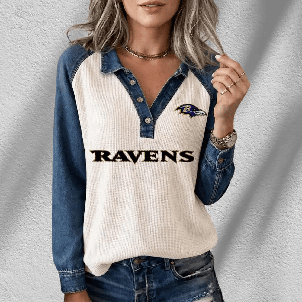 Baltimore Ravens Long Sleeve Waffle Knit Henley Shirt PZNF2D
