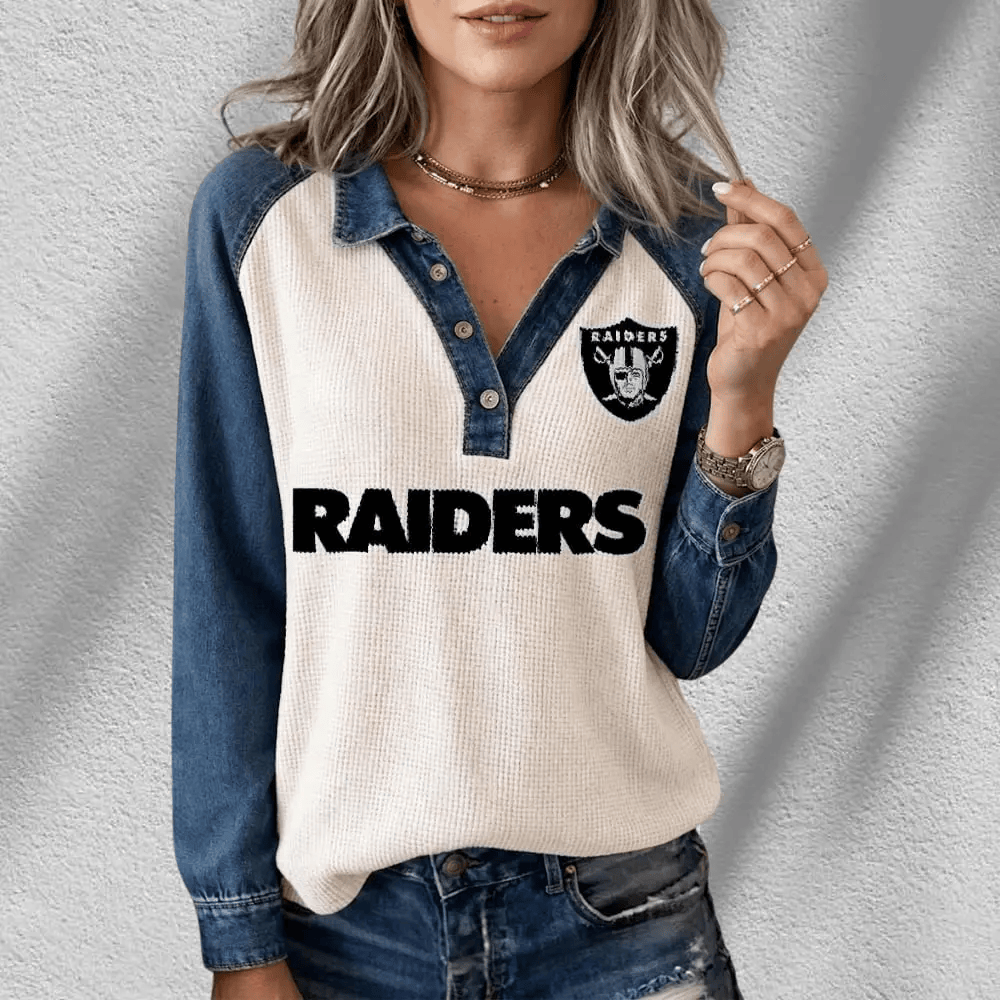 Las Vegas Raiders Long Sleeve Waffle Knit Henley Shirt PJ7Q6Y