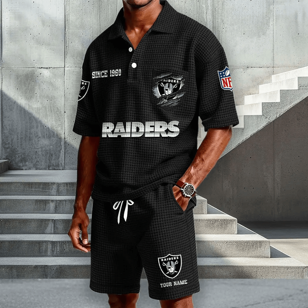 Las Vegas Raiders Waffle Button Polo Shirt And Shorts PYYR9Q