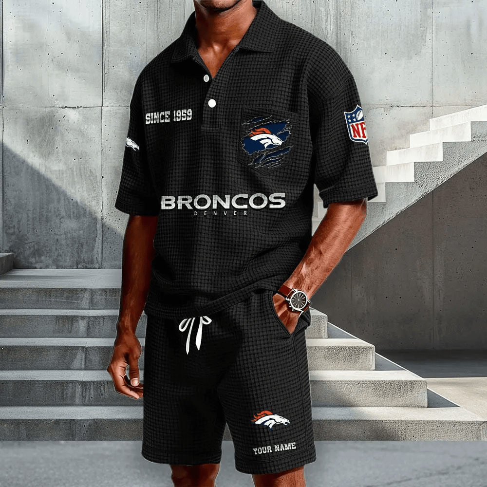 Denver Broncos Waffle Button Polo Shirt And Shorts PTPPAB