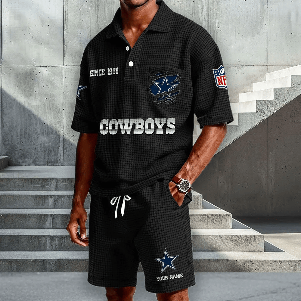 Dallas Cowboys Waffle Button Polo Shirt And Shorts PU3392