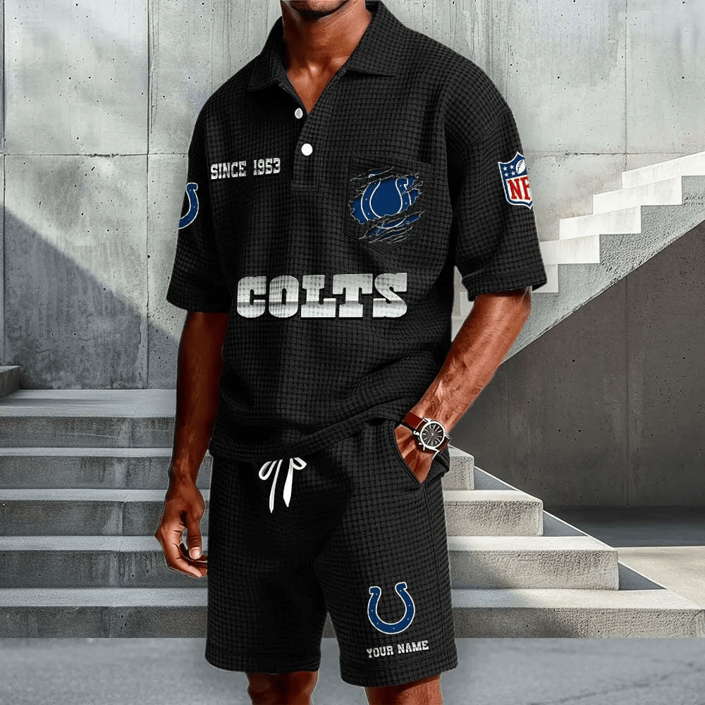 Indianapolis Colts Waffle Button Polo Shirt And Shorts PZASDL