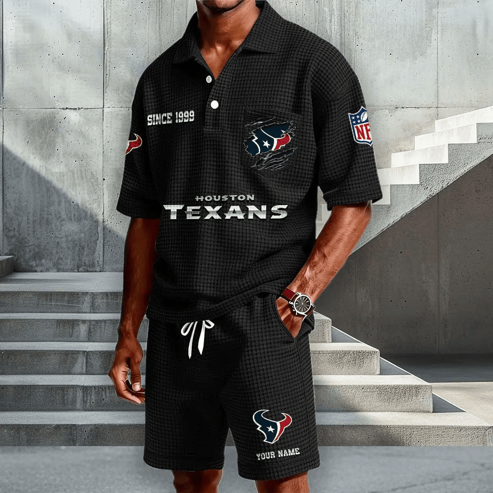 Houston Texans Waffle Button Polo Shirt And Shorts P6X56Y