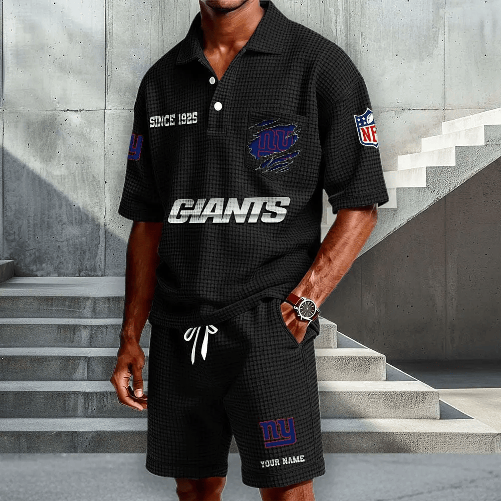 New York Giants Waffle Button Polo Shirt And Shorts PQDZHM