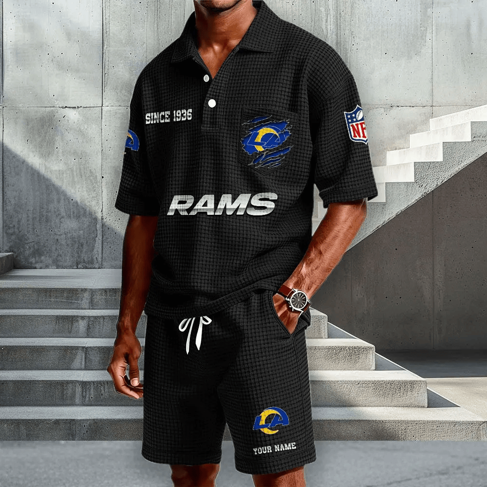 Los Angeles Rams Waffle Button Polo Shirt And Shorts PVFESM