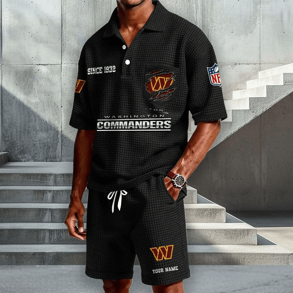 Washington Commanders Waffle Button Polo Shirt And Shorts PAHGQ4