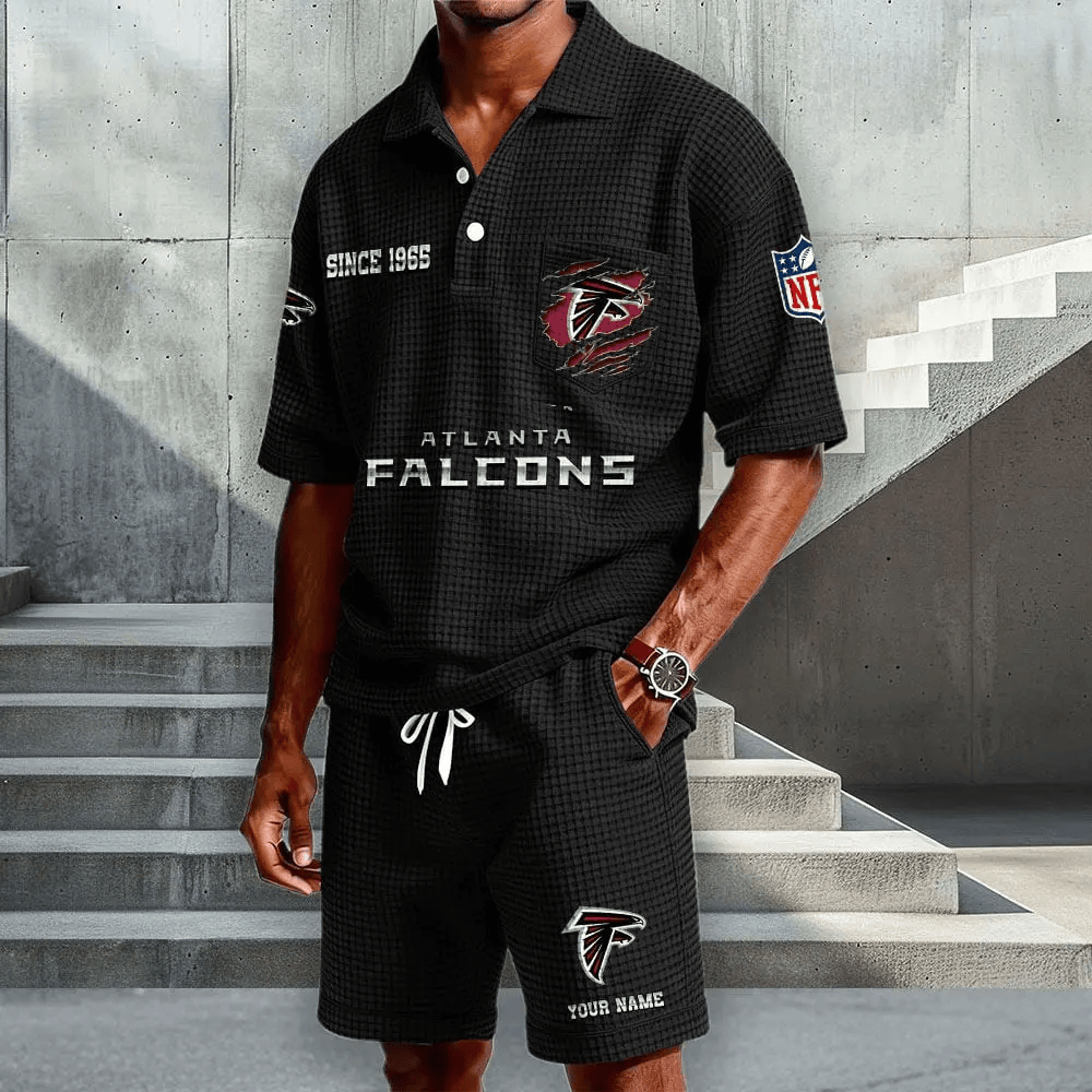 Atlanta Falcons Waffle Button Polo Shirt And Shorts P2HWUB