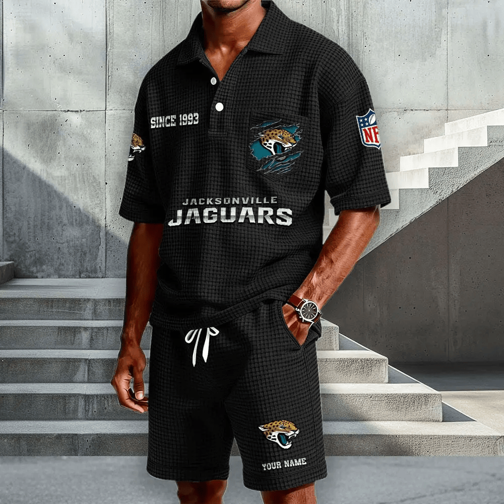 Jacksonville Jaguars Waffle Button Polo Shirt And Shorts PYD7QN