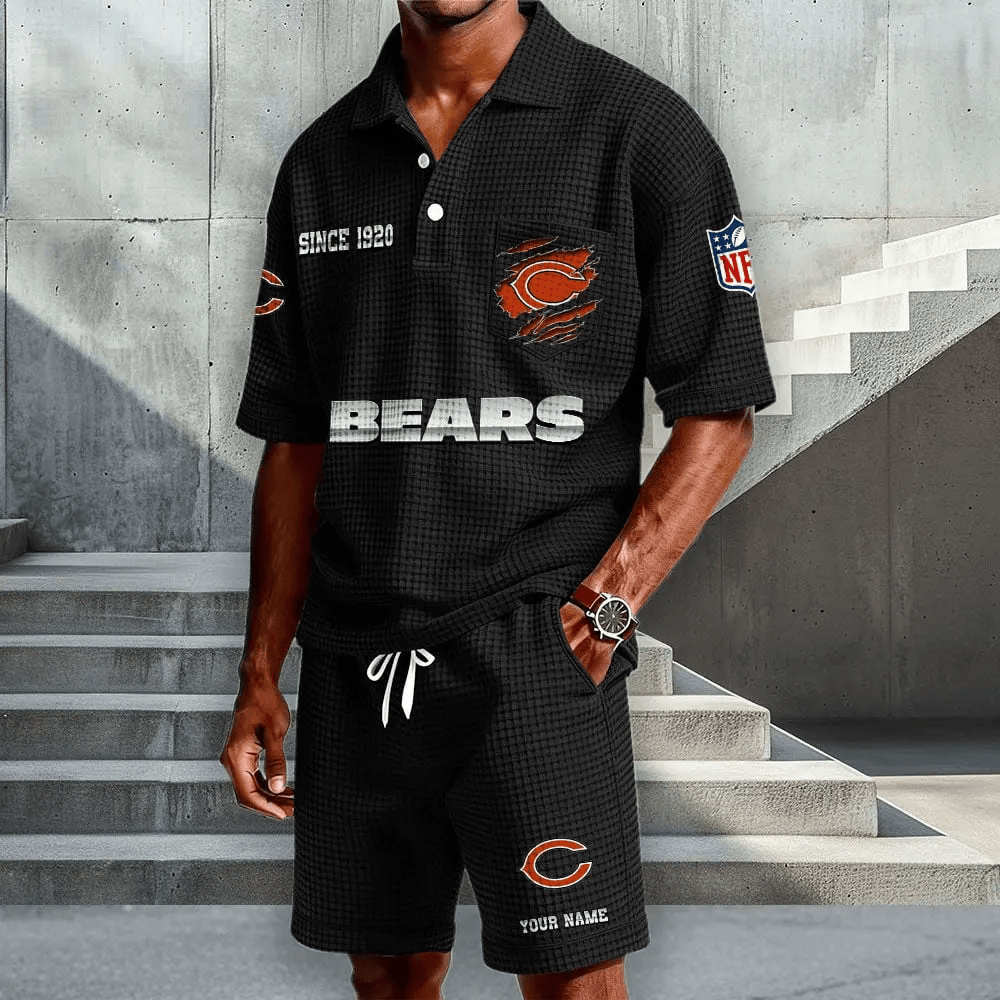 Chicago Bears Waffle Button Polo Shirt And Shorts PQ84RE