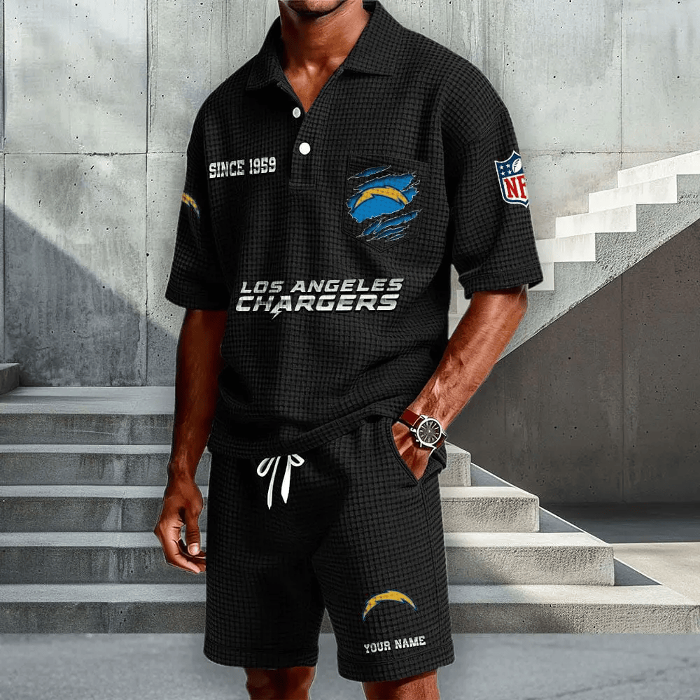 Los Angeles Chargers Waffle Button Polo Shirt And Shorts PXEAZQ