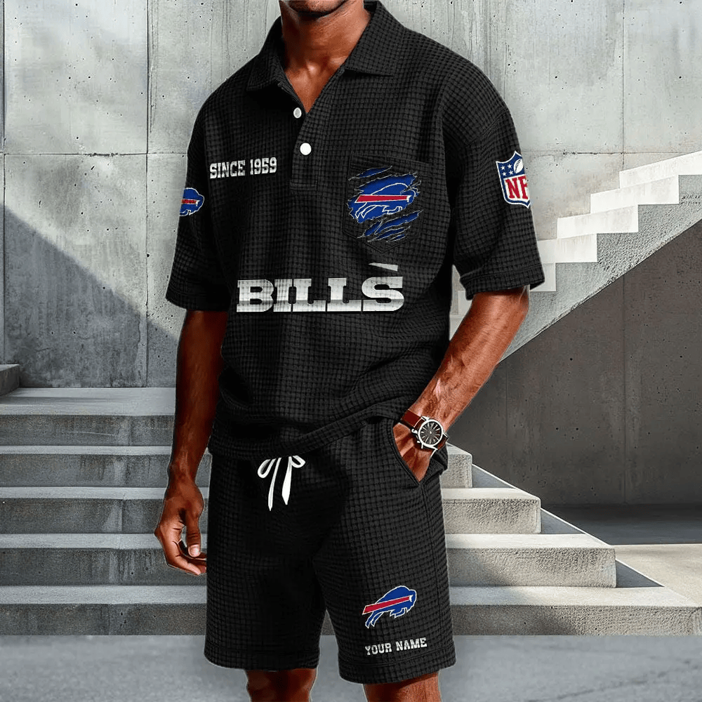 Buffalo Bills Waffle Button Polo Shirt And Shorts P553NH