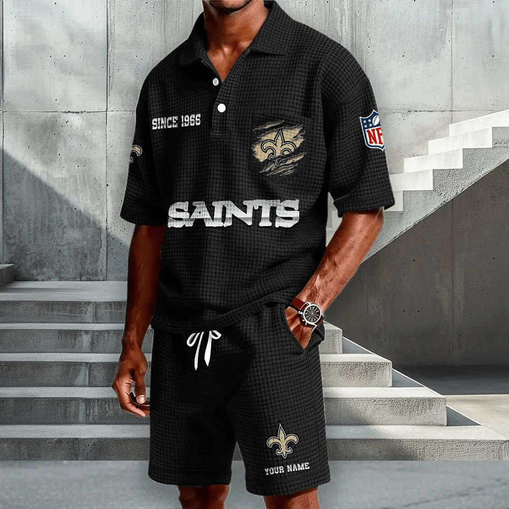 New Orleans Saints Waffle Button Polo Shirt And Shorts PXEEV9