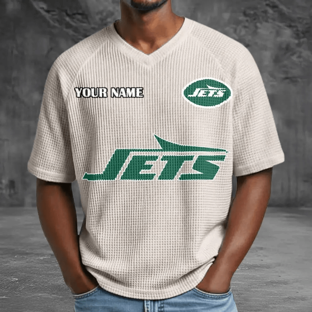 New York Jets Men’s Waffle V-neck T-shirt PZYBWD