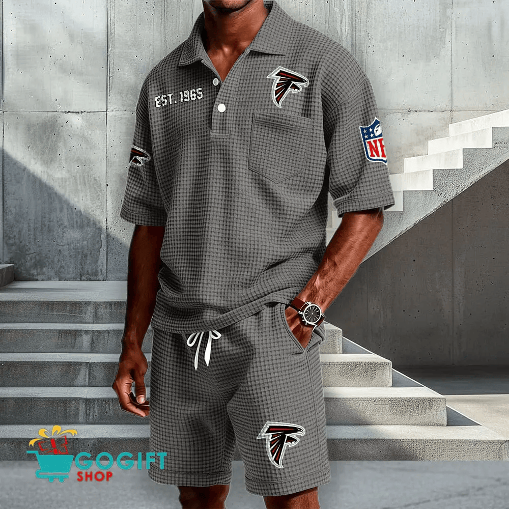 Atlanta Falcons Waffle Button Polo Shirt And Shorts PF7EAP