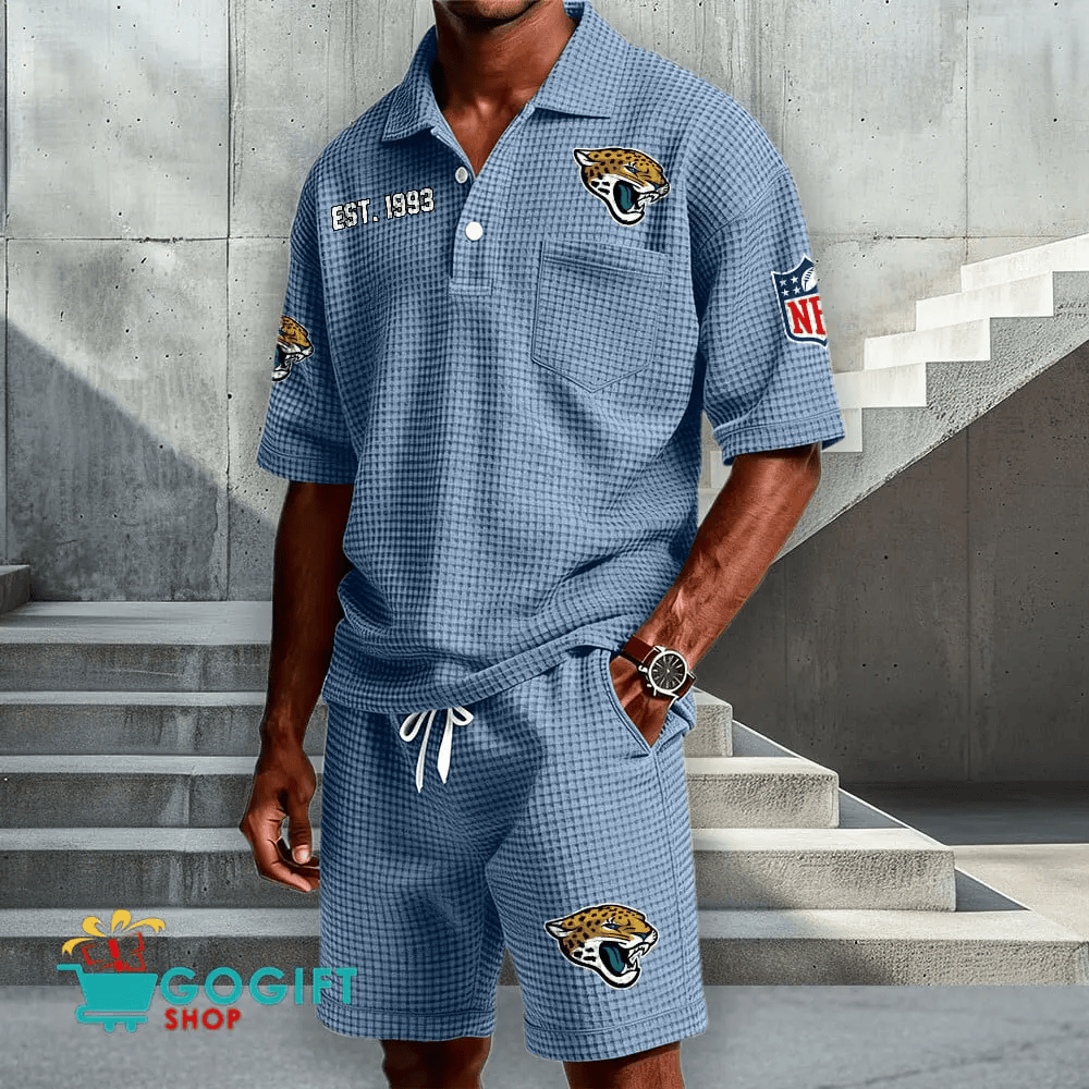 Jacksonville Jaguars Waffle Button Polo Shirt And Shorts P8BX68