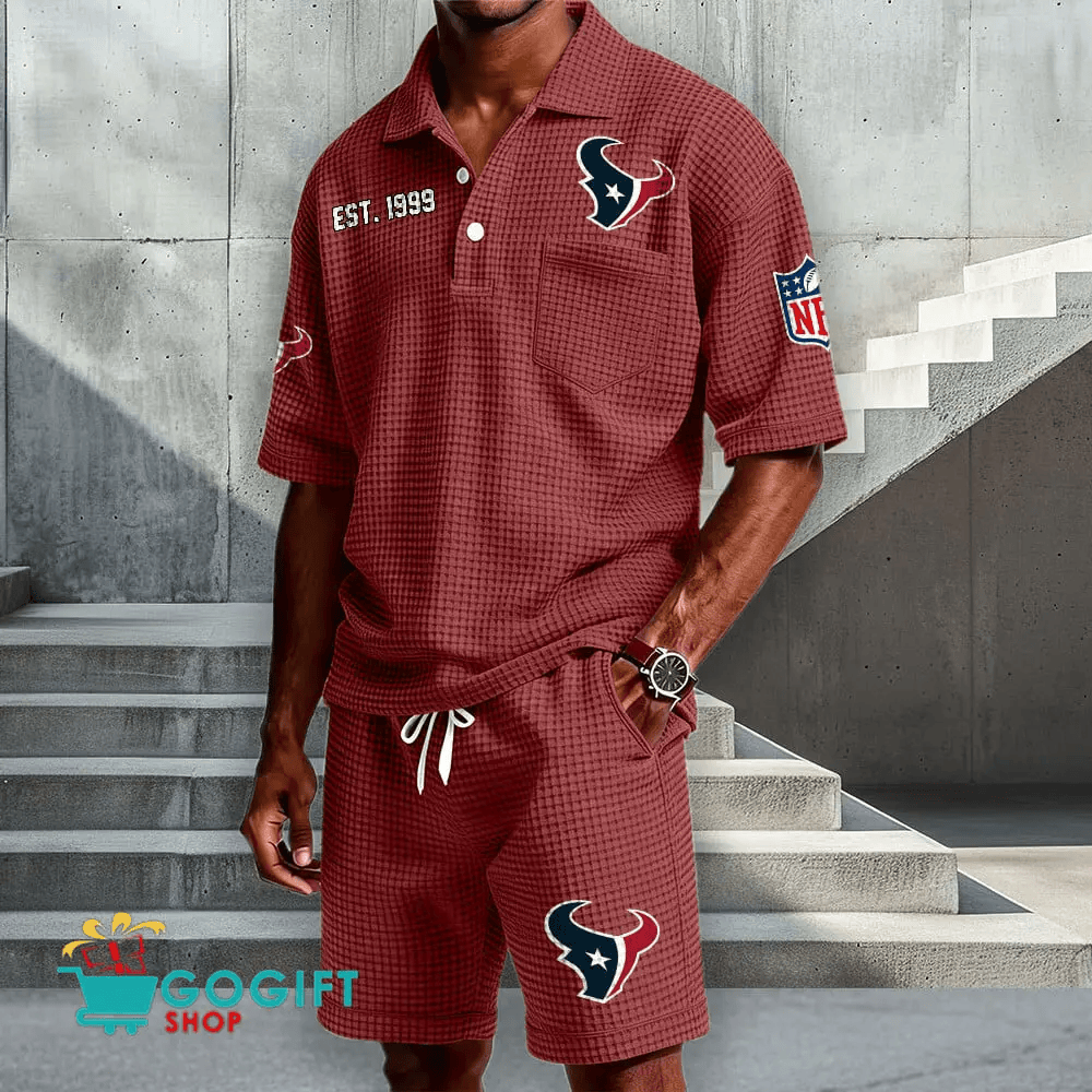 Houston Texans Waffle Button Polo Shirt And Shorts PDSSKG