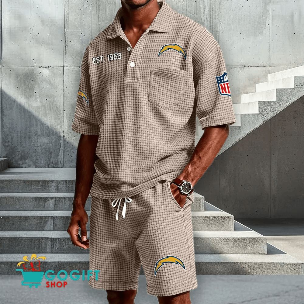 Los Angeles Chargers Waffle Button Polo Shirt And Shorts PLWXWF