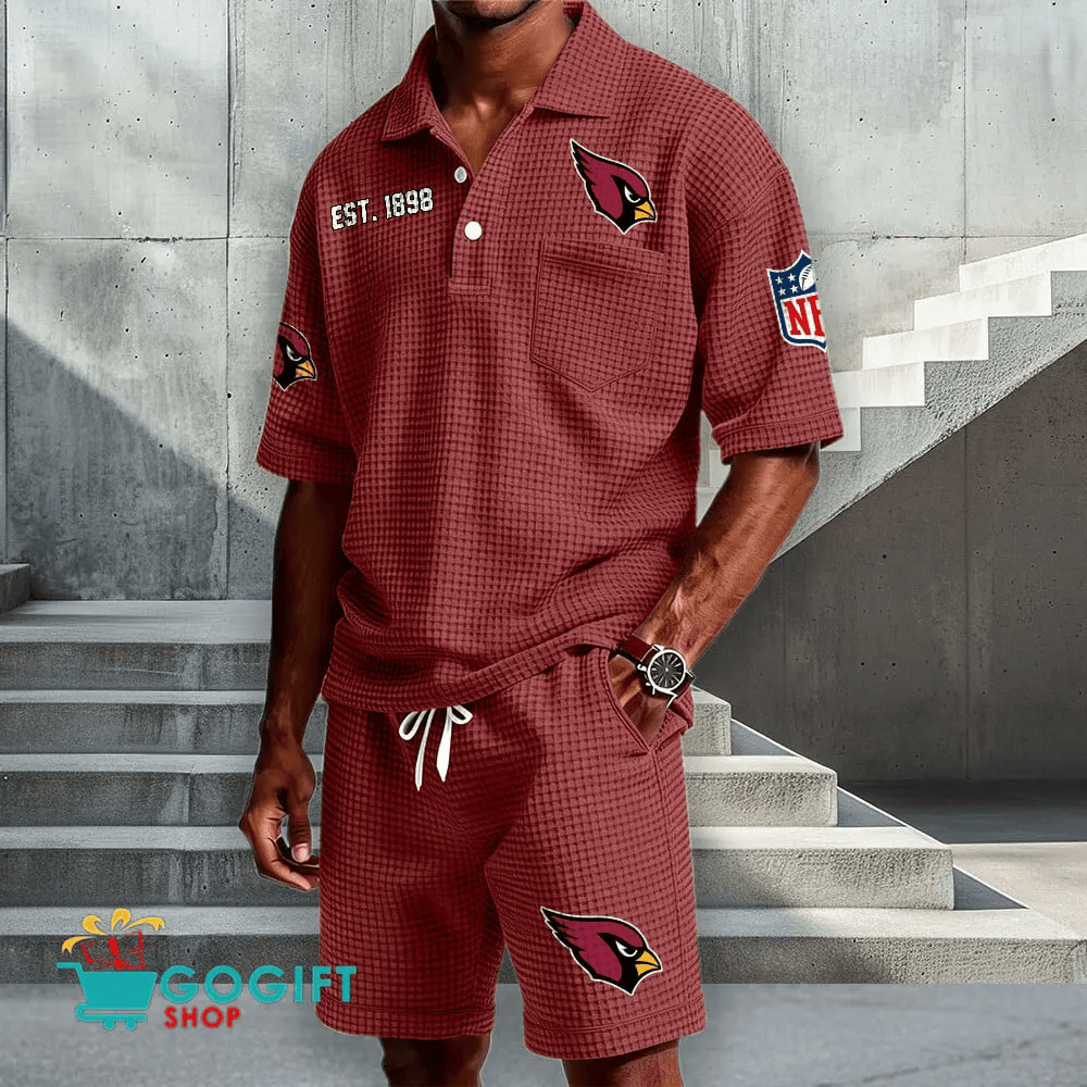 Arizona Cardinals Waffle Button Polo Shirt And Shorts PVH8XB