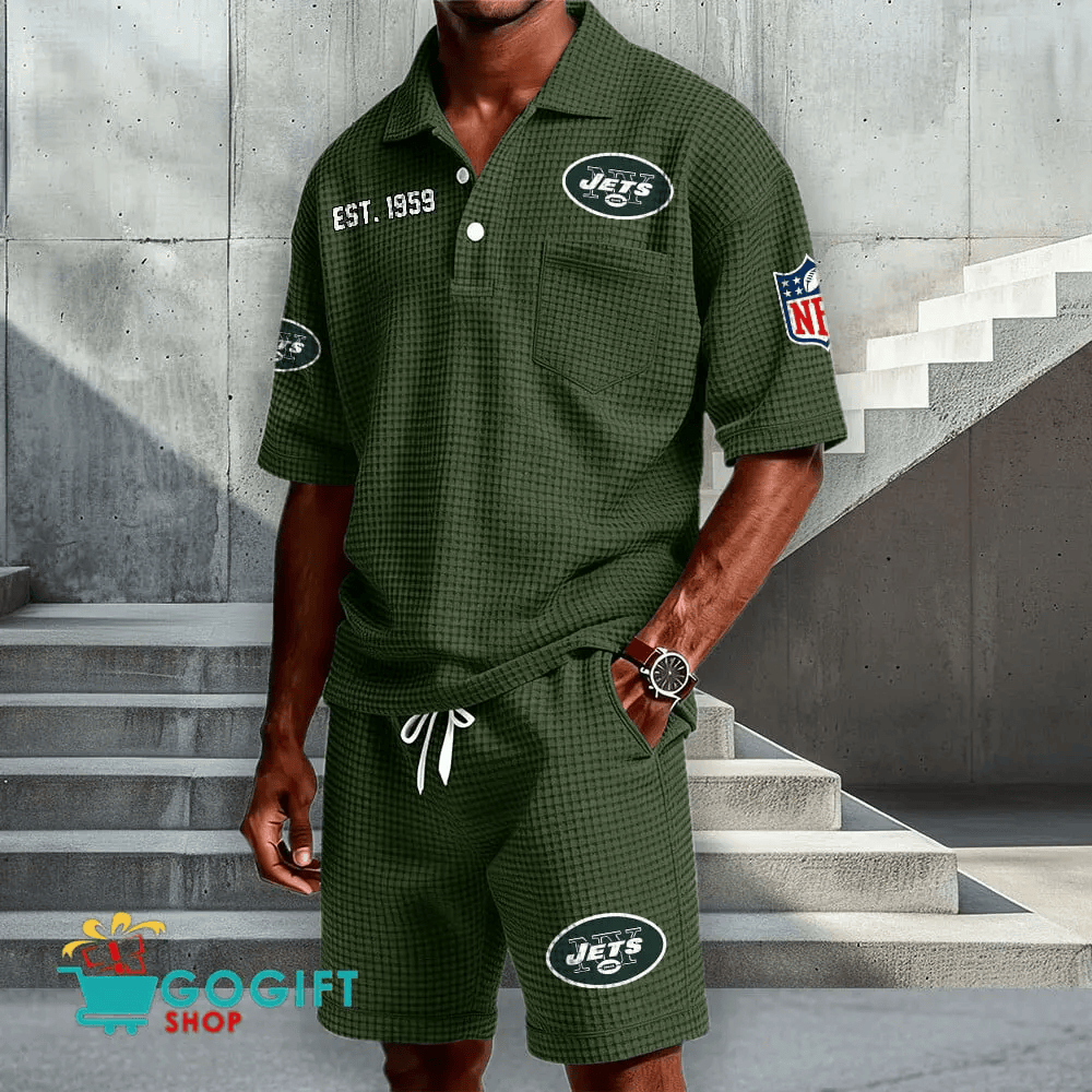 New York Jets Waffle Button Polo Shirt And Shorts PN33X2