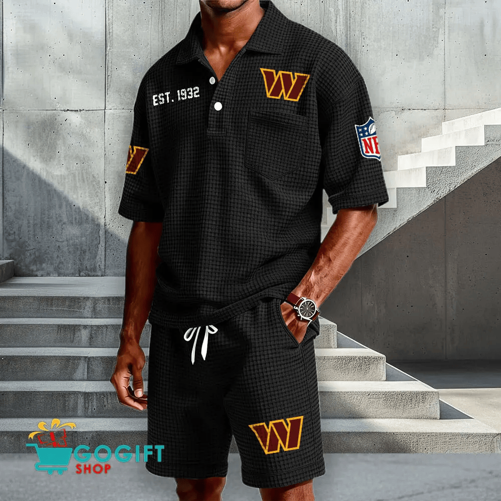 Washington Commanders Waffle Button Polo Shirt And Shorts PJG8WB