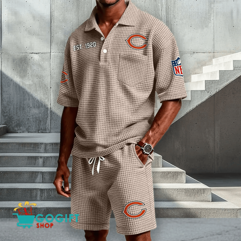 Chicago Bears Waffle Button Polo Shirt And Shorts PM5Z9T