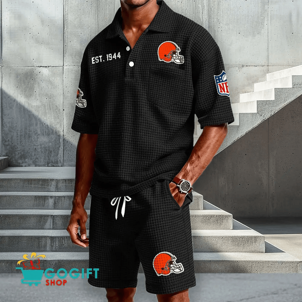 Cleveland Browns Waffle Button Polo Shirt And Shorts PNQA8L