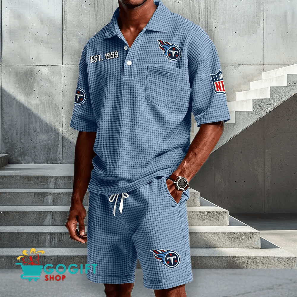 Tennessee Titans Waffle Button Polo Shirt And Shorts PYMAXX