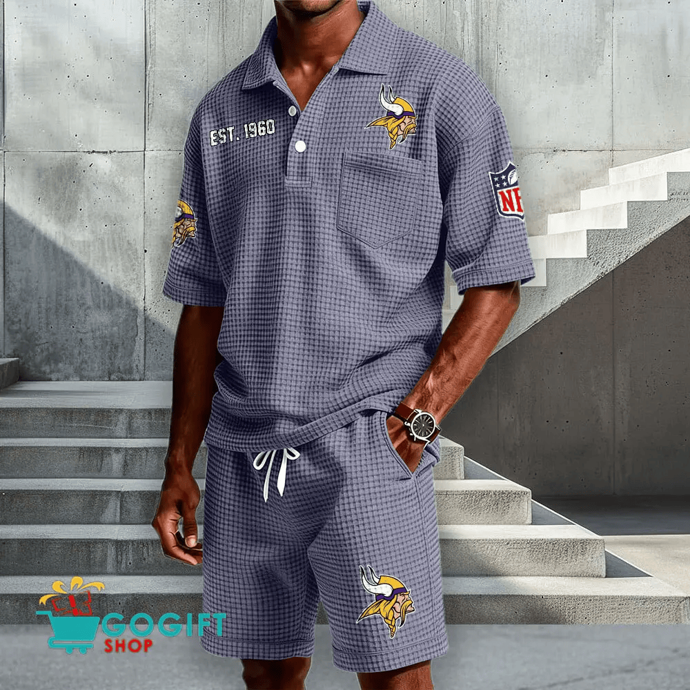 Minnesota Vikings Waffle Button Polo Shirt And Shorts PMZG3F