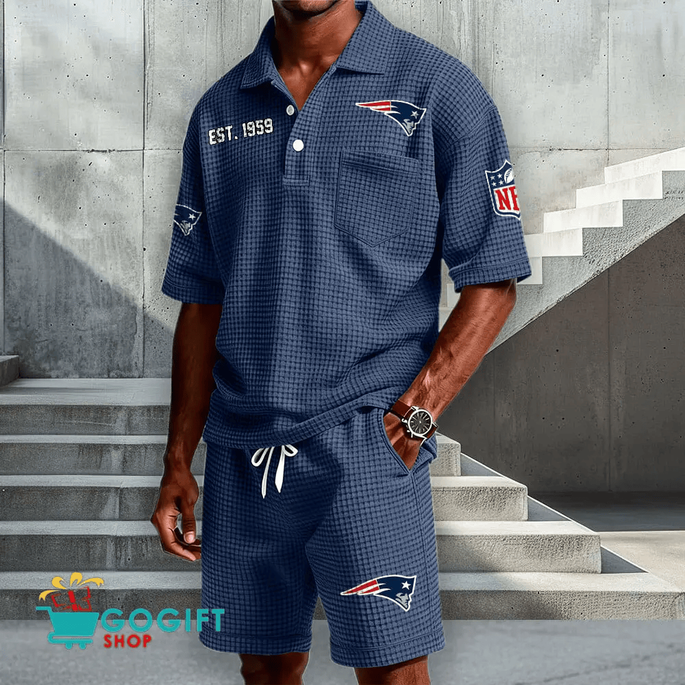 New England Patriots Waffle Button Polo Shirt And Shorts PJUTF7