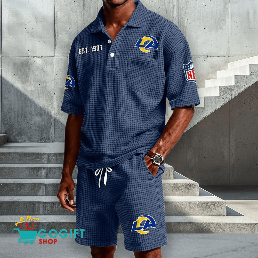 Los Angeles Rams Waffle Button Polo Shirt And Shorts PTR5FD