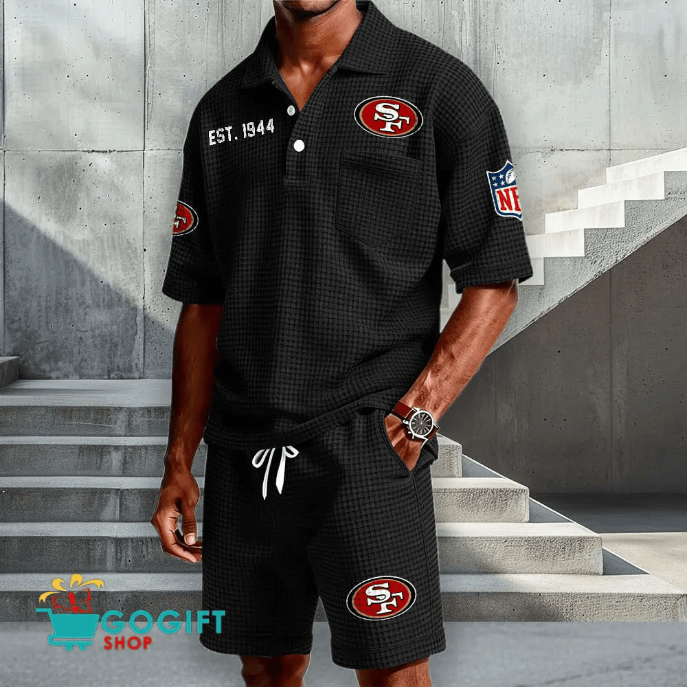 San Francisco 49ers Waffle Button Polo Shirt And Shorts PURQN6