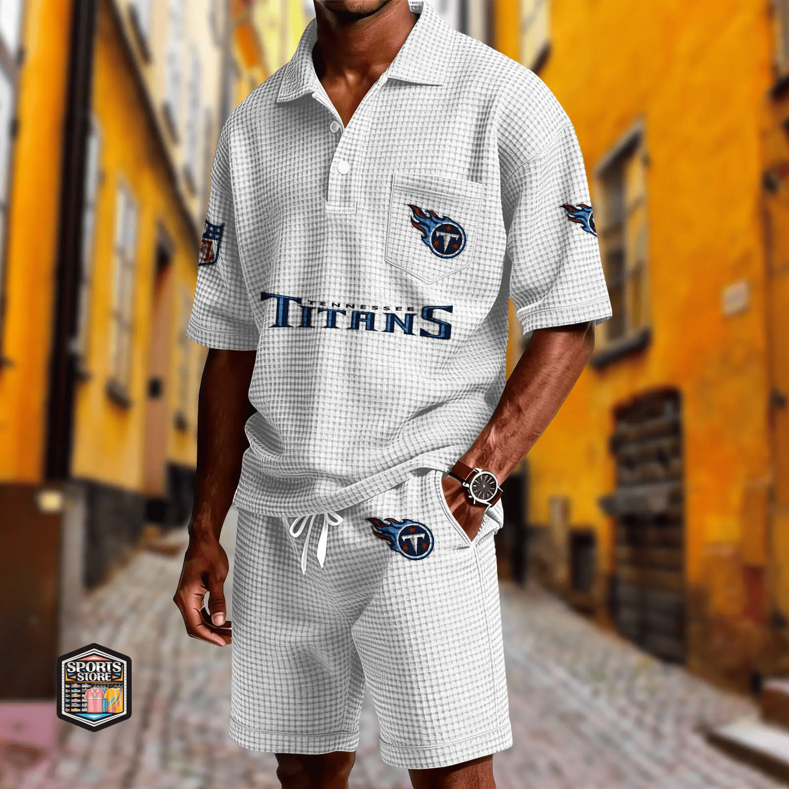 Tennessee Titans Waffle Button Polo Shirt And Shorts P6D7LH