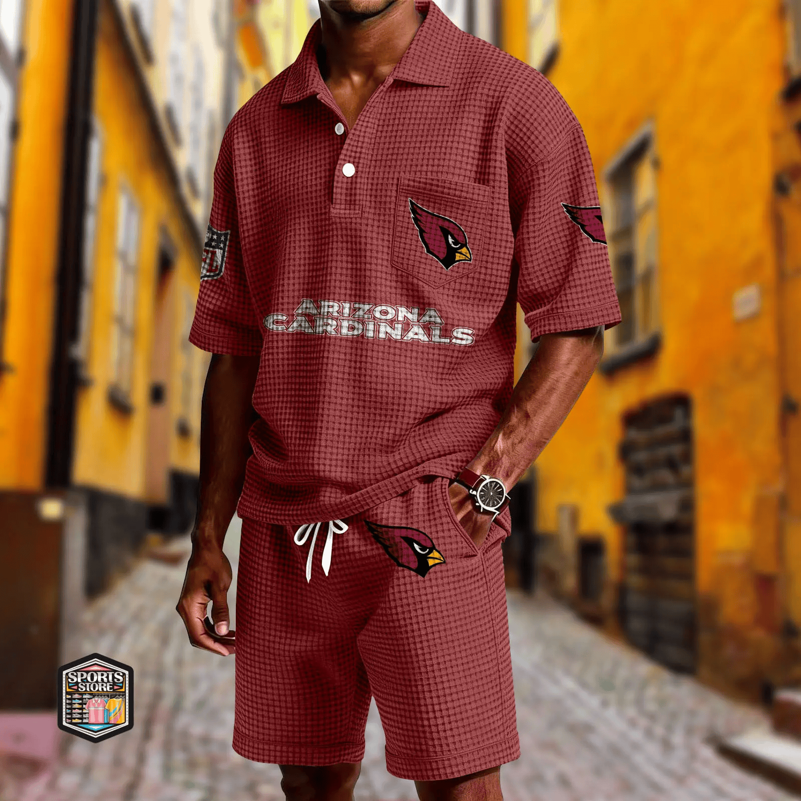 Arizona Cardinals Waffle Button Polo Shirt And Shorts P7EE8D