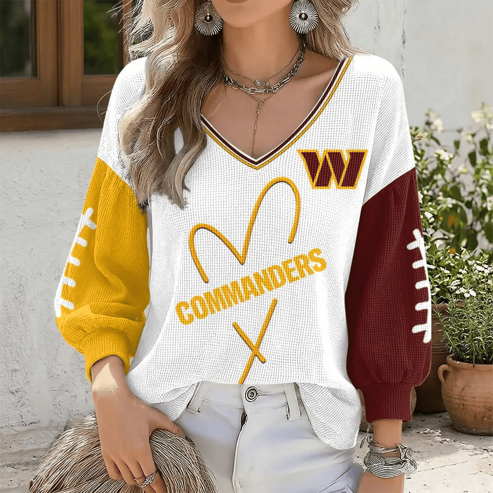 Washington Commanders V-Neck Waffle Sweater P3ZPW7